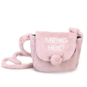 Faux Fur Pompom Letter Crossbody Bag - Pink