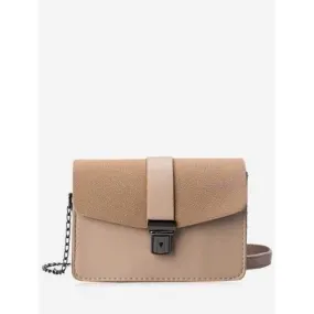 Faux Leather Chain Double Side Crossbody Bag - Khaki