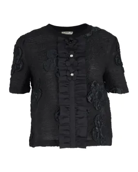 Fendi Embroidered Flower Blouse in Black Wool