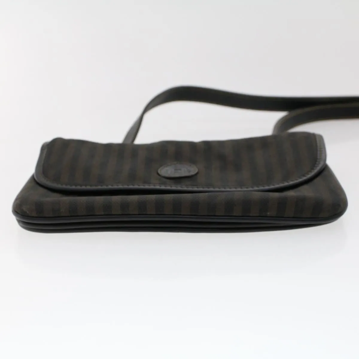 FENDI Pecan Canvas Shoulder Bag Leather Black Brown Auth yb229