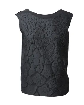 Fendi Sleeveless Floral Tonal Brocade Top in Black Polyester