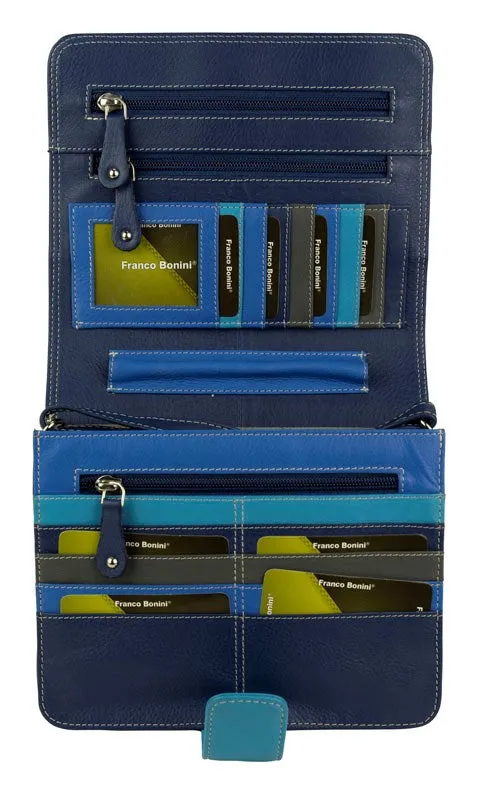 Franco Bonini - Ladies Leather Organiser Handbag - Blue/Multi
