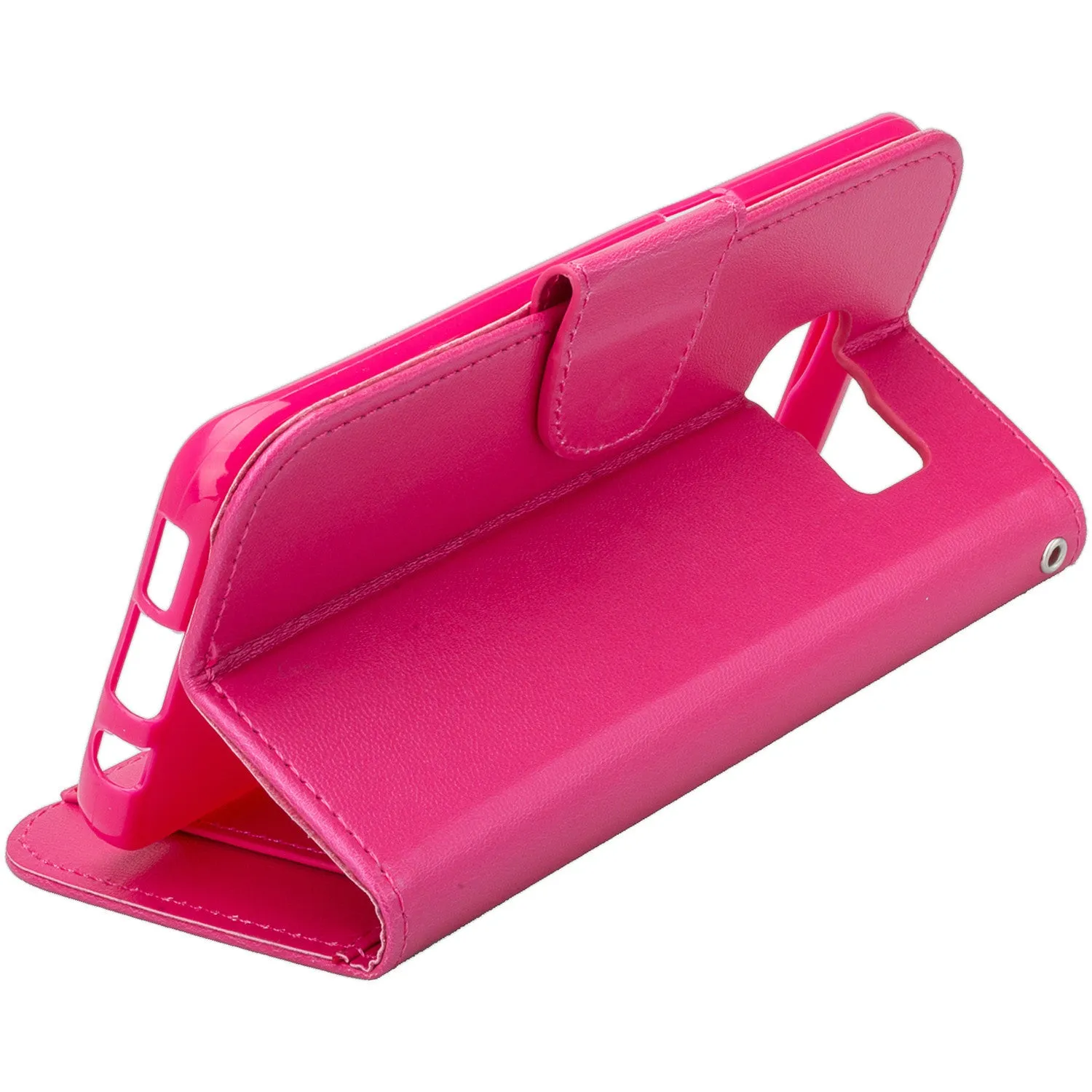 Galaxy S7 Case, Double Fold Wallet Case, Wrist Strap Flip Folio [Kickstand Feature] Pu Leather Wallet Case with ID & Credit Card Slot For Galaxy S7 - Hot Pink