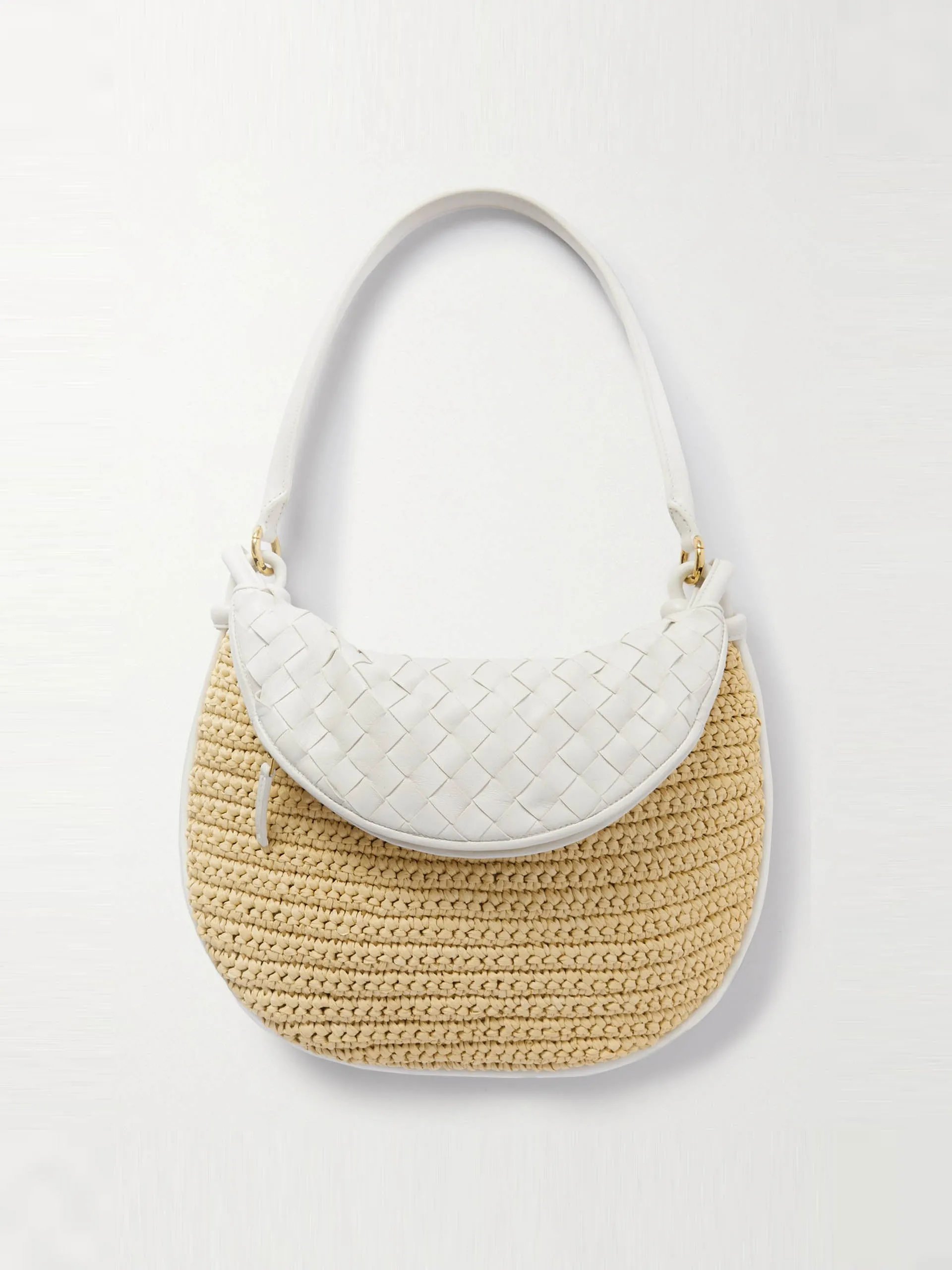 Gemelli medium intrecciato leather and raffia shoulder bag