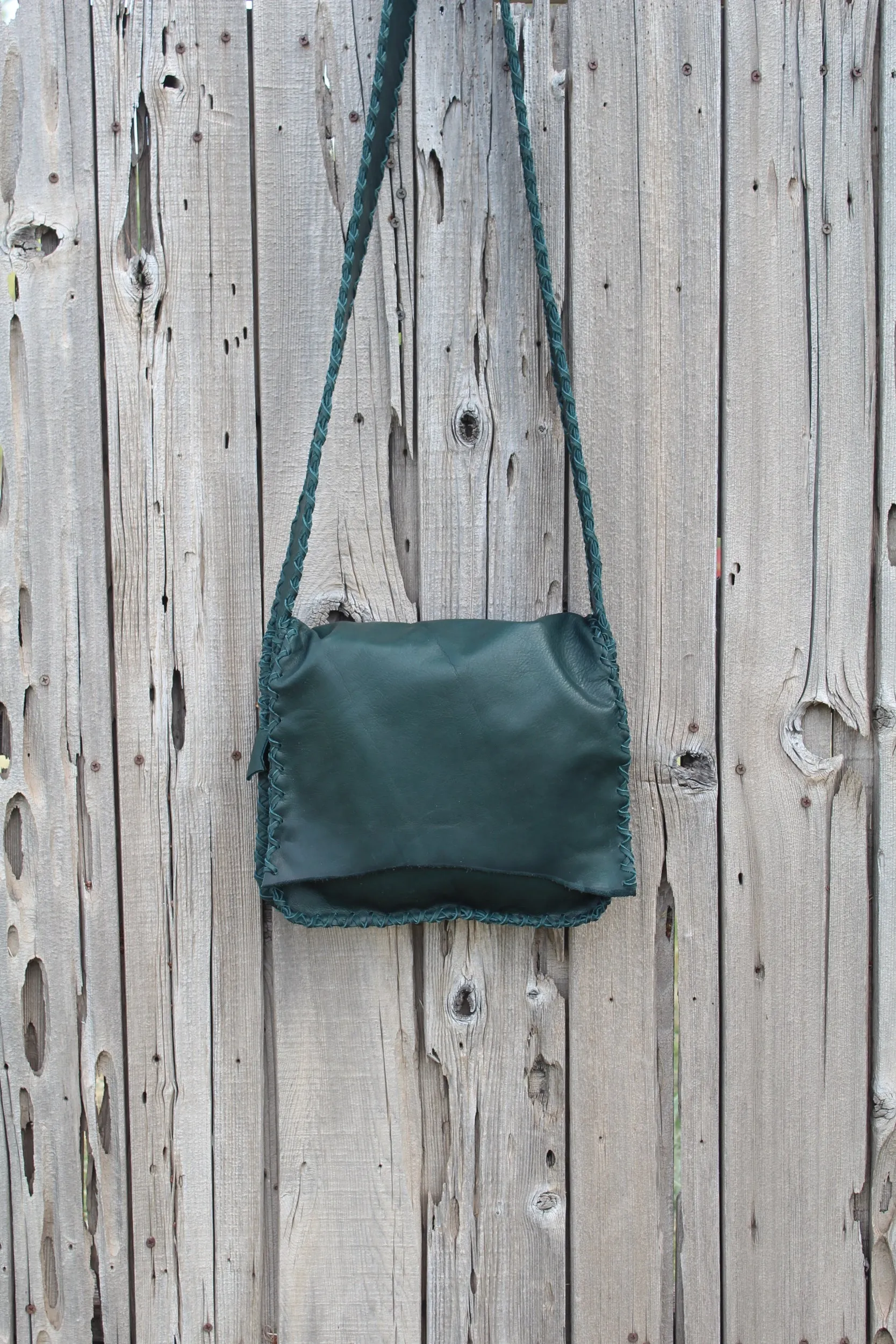 Green leather handbag, crossbody bag