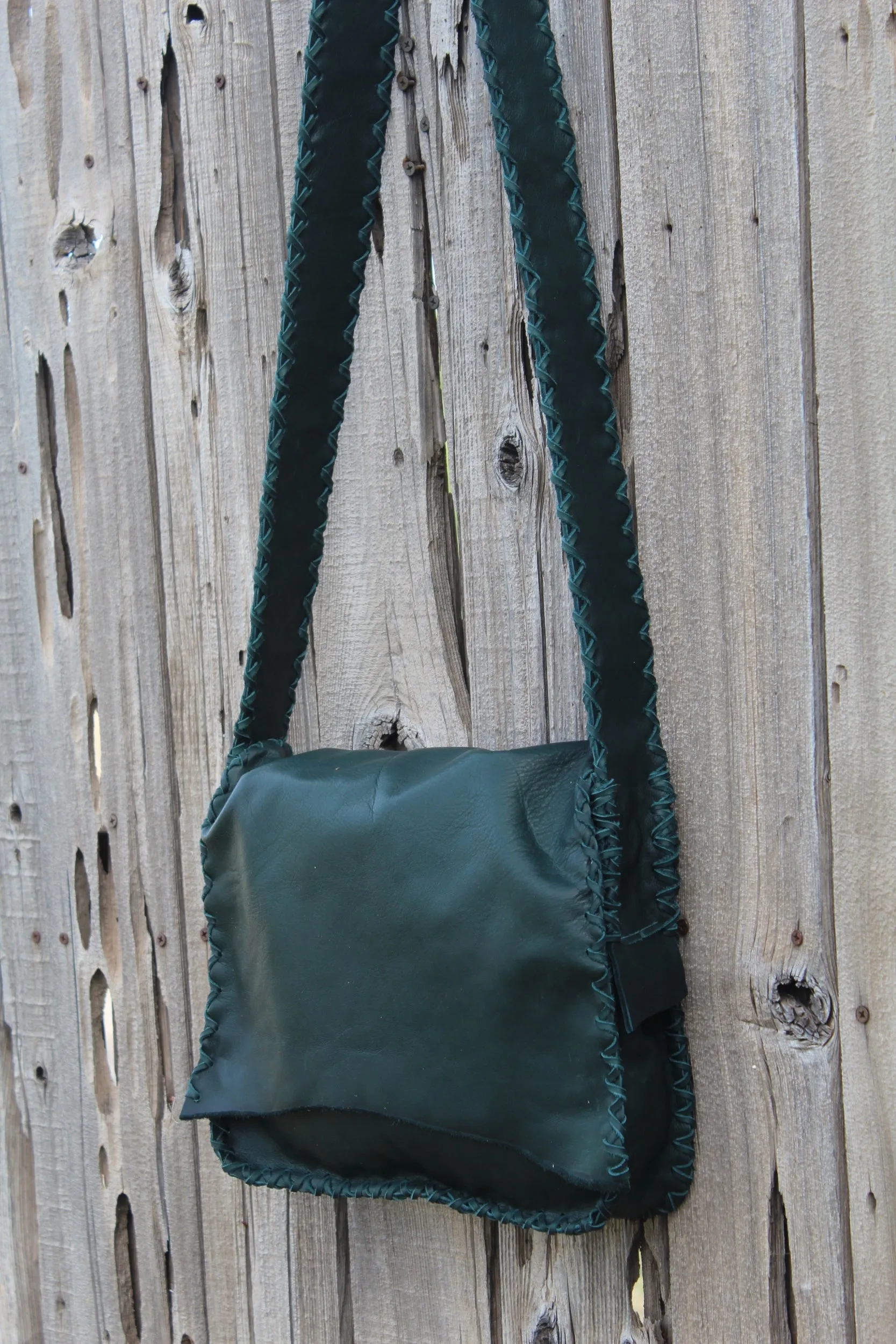 Green leather handbag, crossbody bag