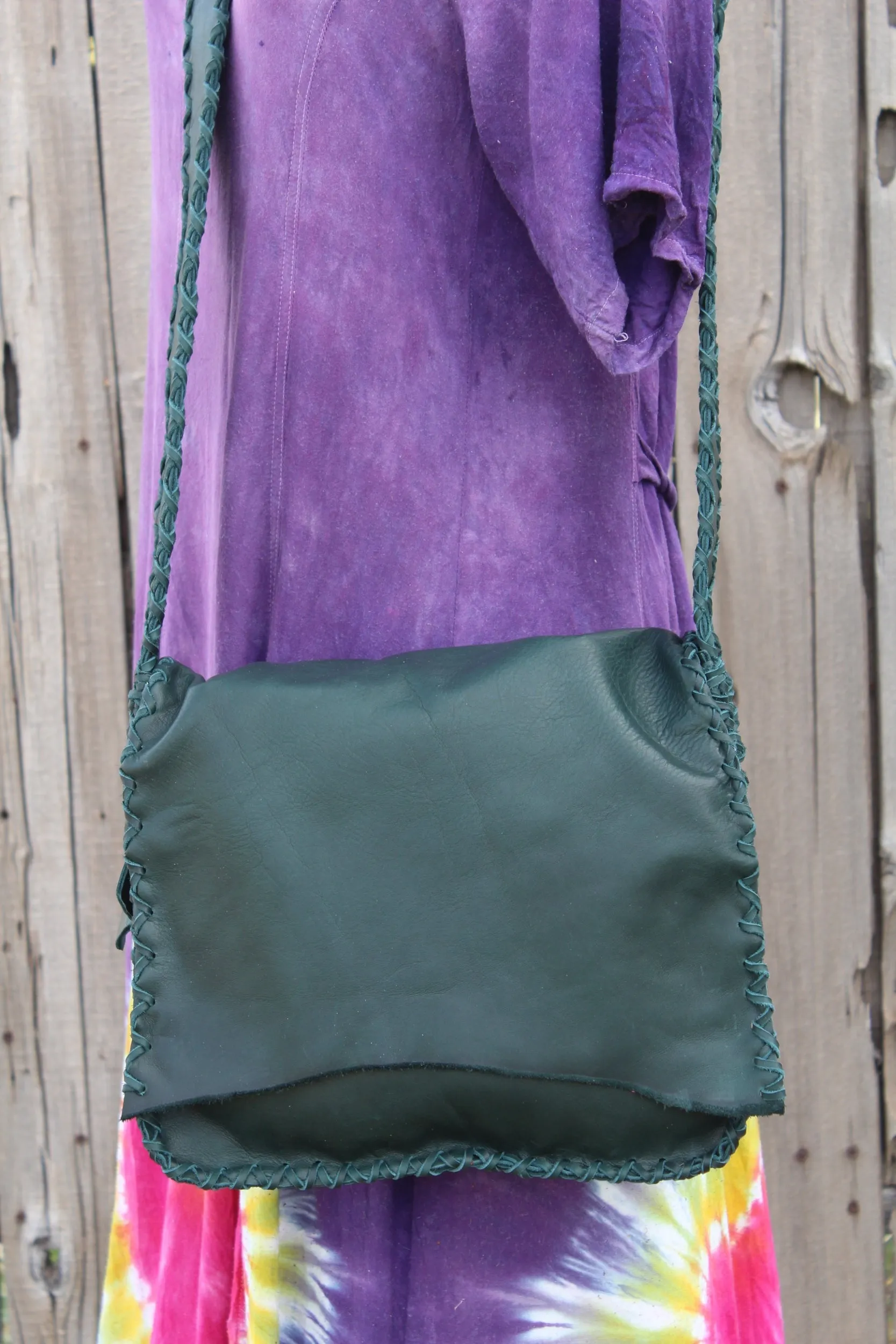 Green leather handbag, crossbody bag