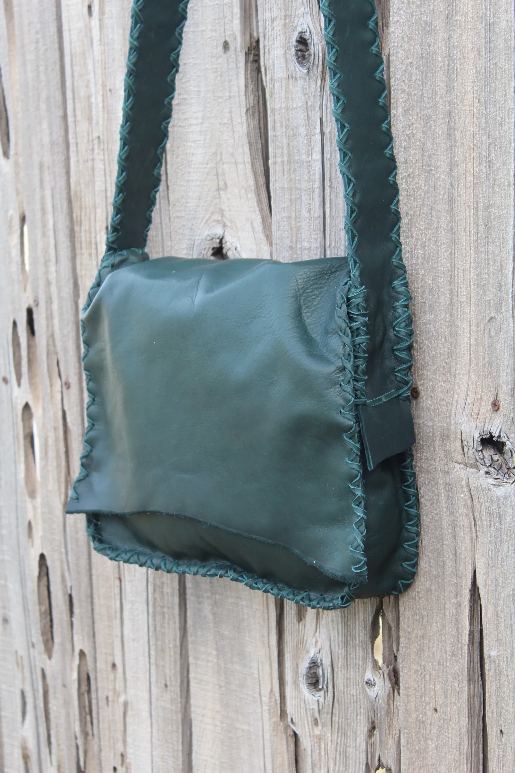 Green leather handbag, crossbody bag