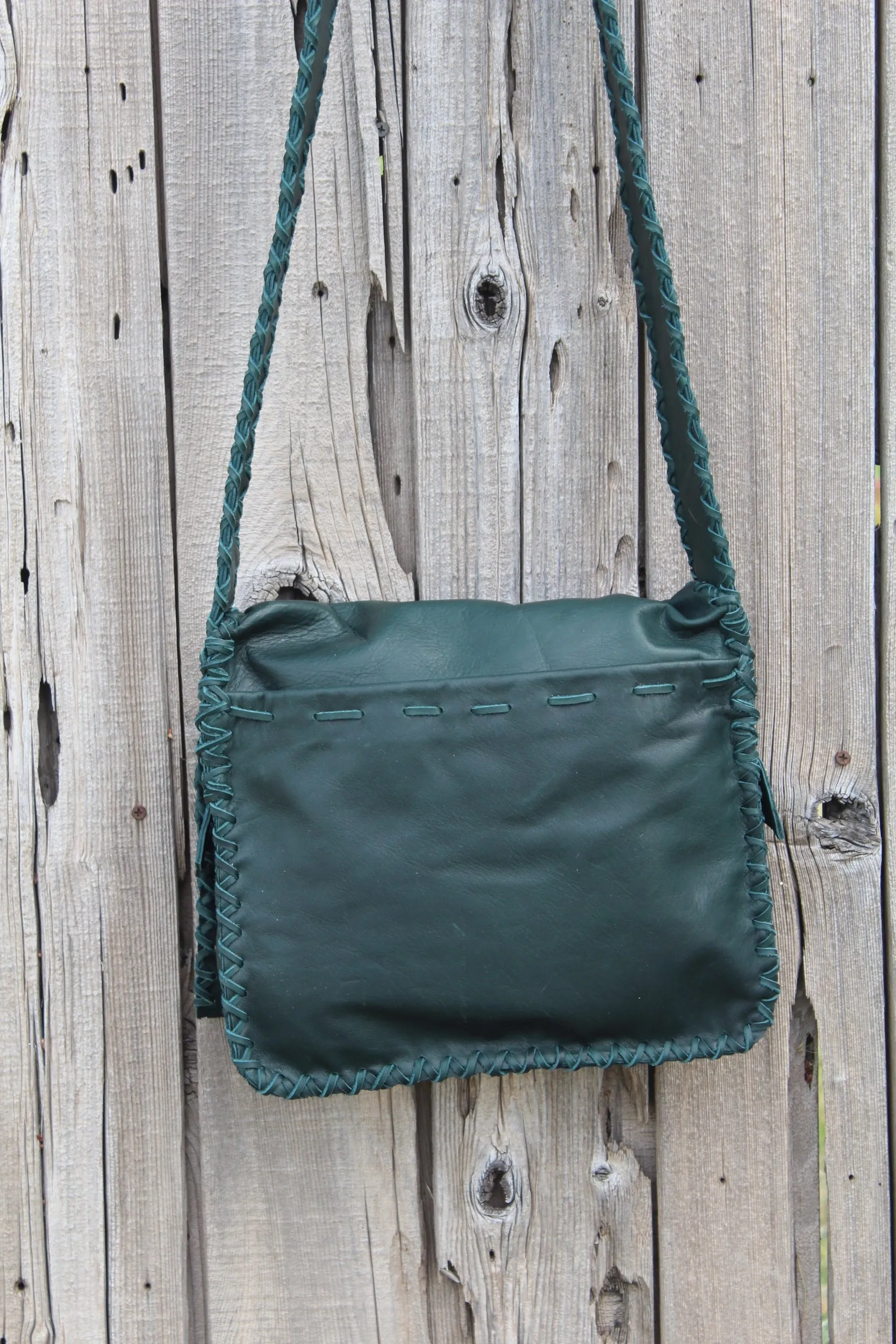 Green leather handbag, crossbody bag