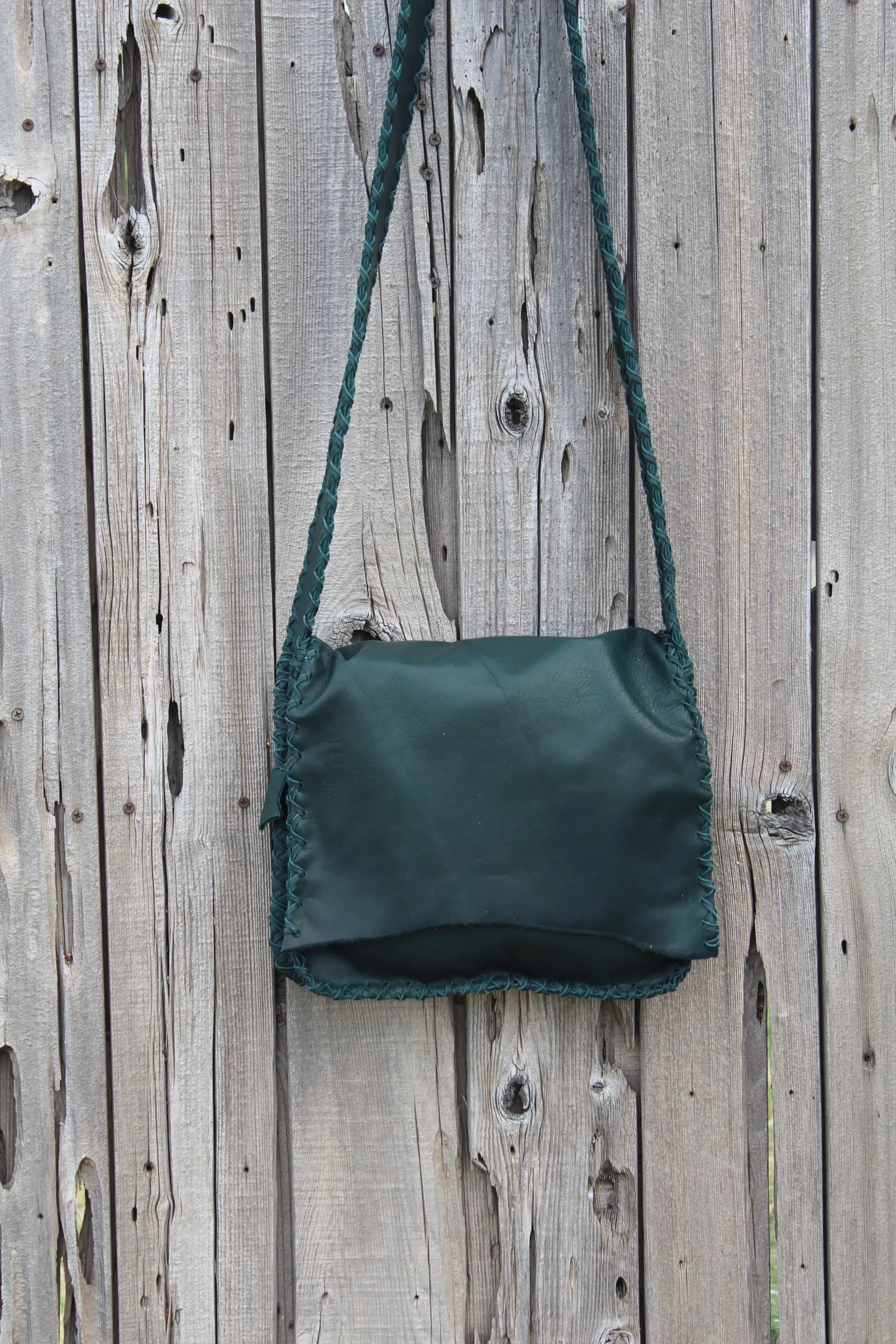 Green leather handbag, crossbody bag
