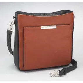GTM Original Cinnamon & Black Leather Crossbody Purse with Built in Wallet