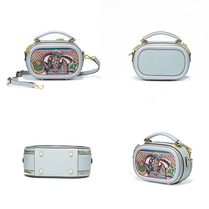 Hand-carved Leather Art Bag in Vegetable Tanned Cowhide with Cute Little Animals Pattern