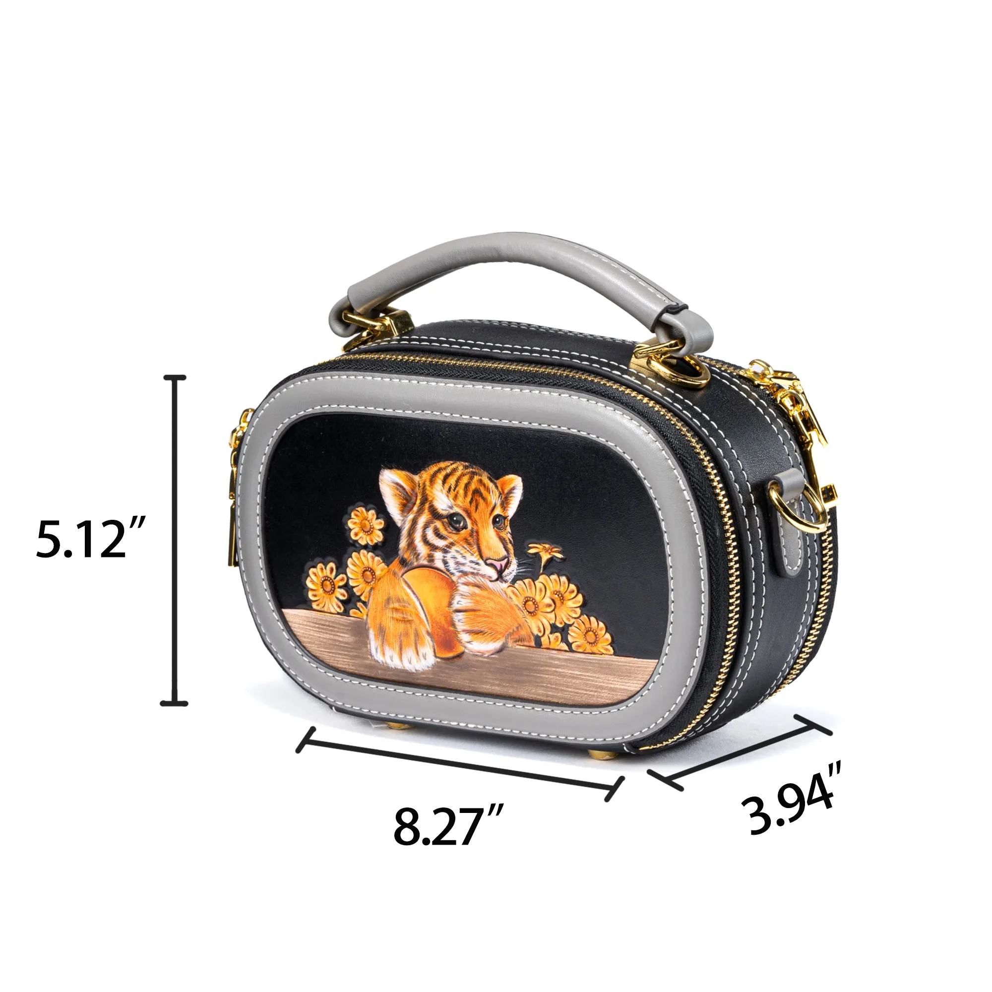 Hand-carved Leather Art Bag in Vegetable Tanned Cowhide with Cute Little Animals Pattern