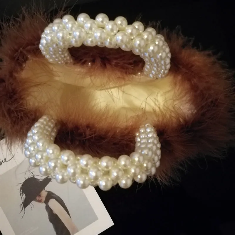 Hand-woven wool and beaded pearl bag