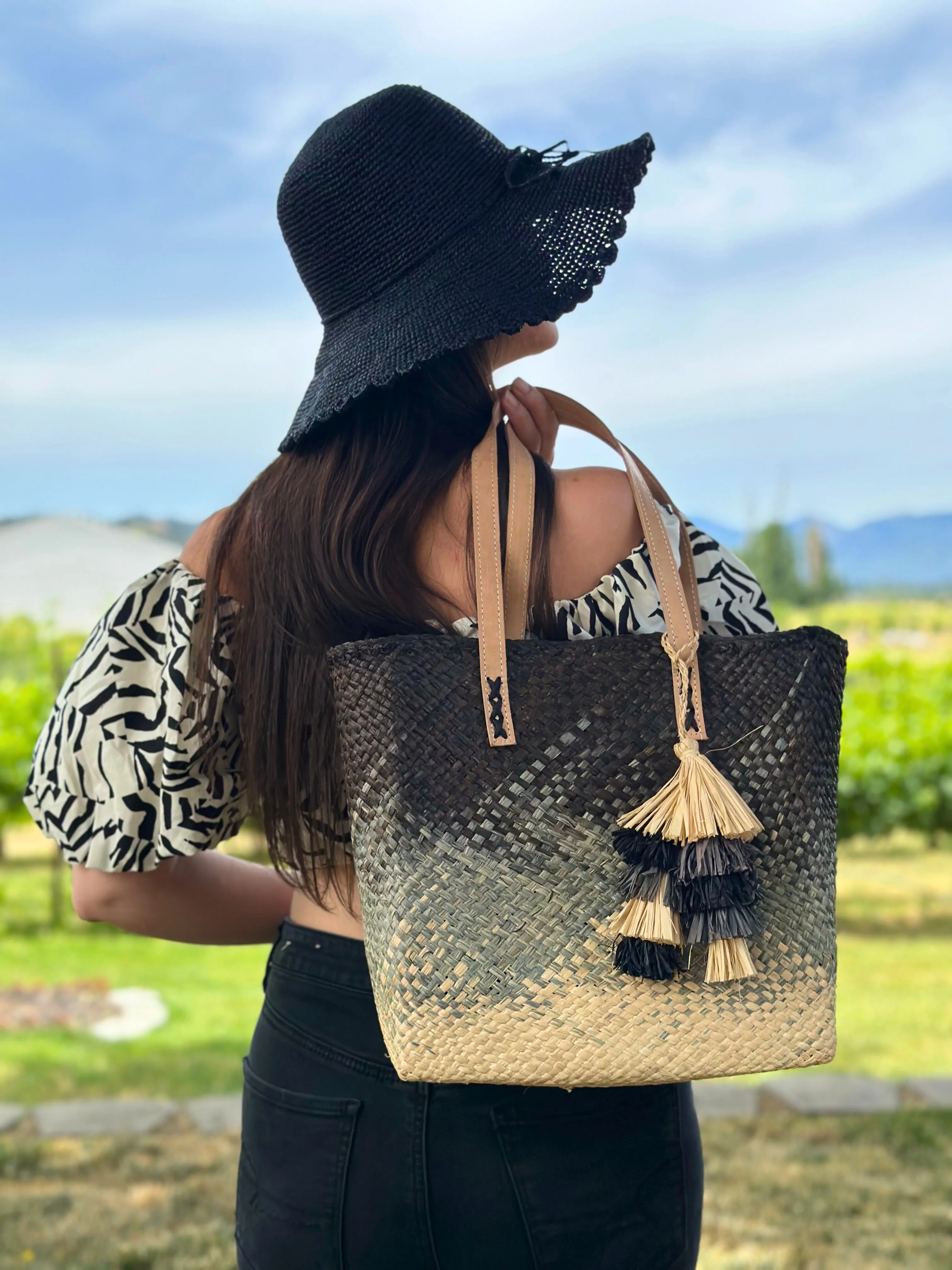 Holden Ombre Straw Handbag with Tassel Charm Embellishment