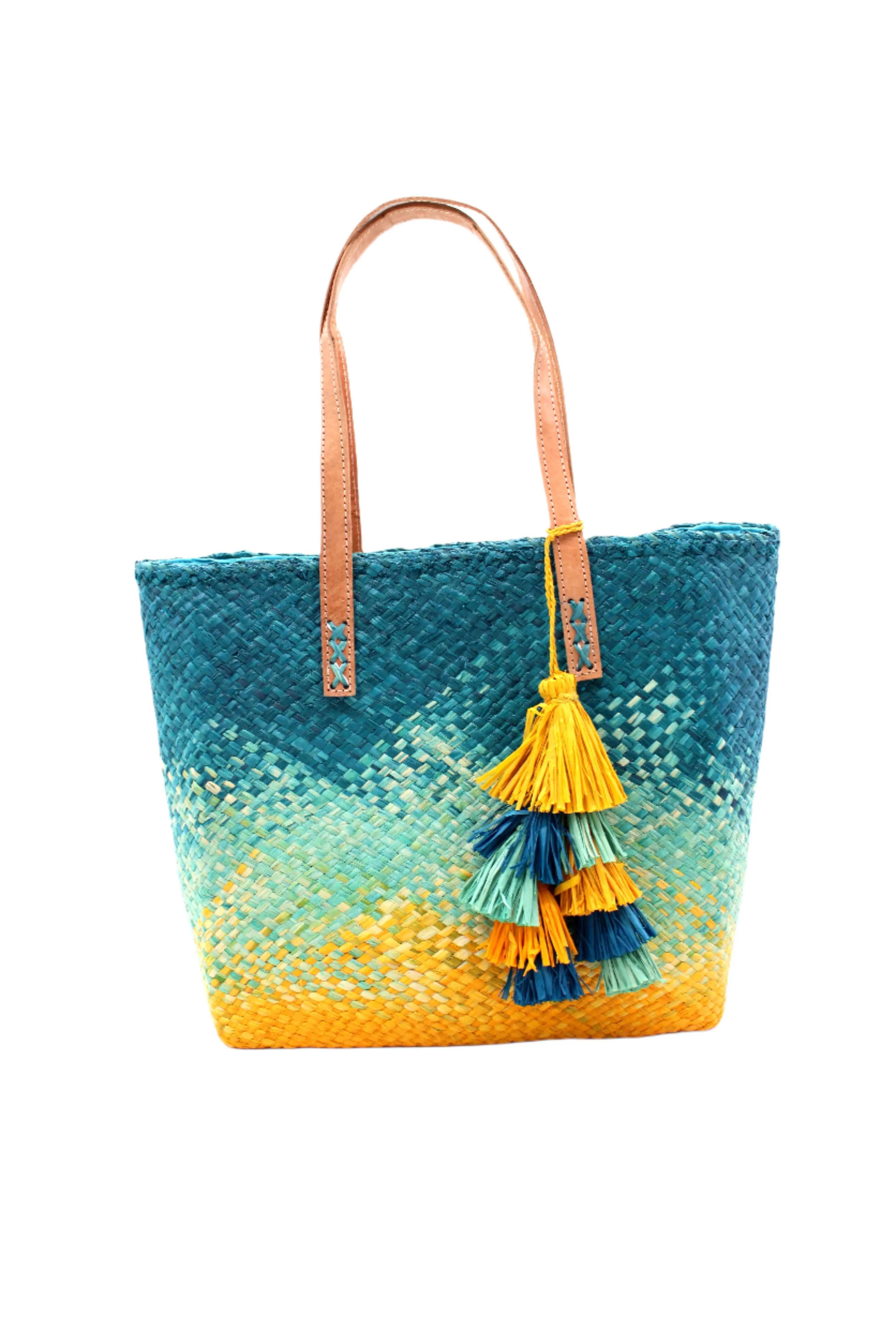 Holden Ombre Straw Handbag with Tassel Charm Embellishment