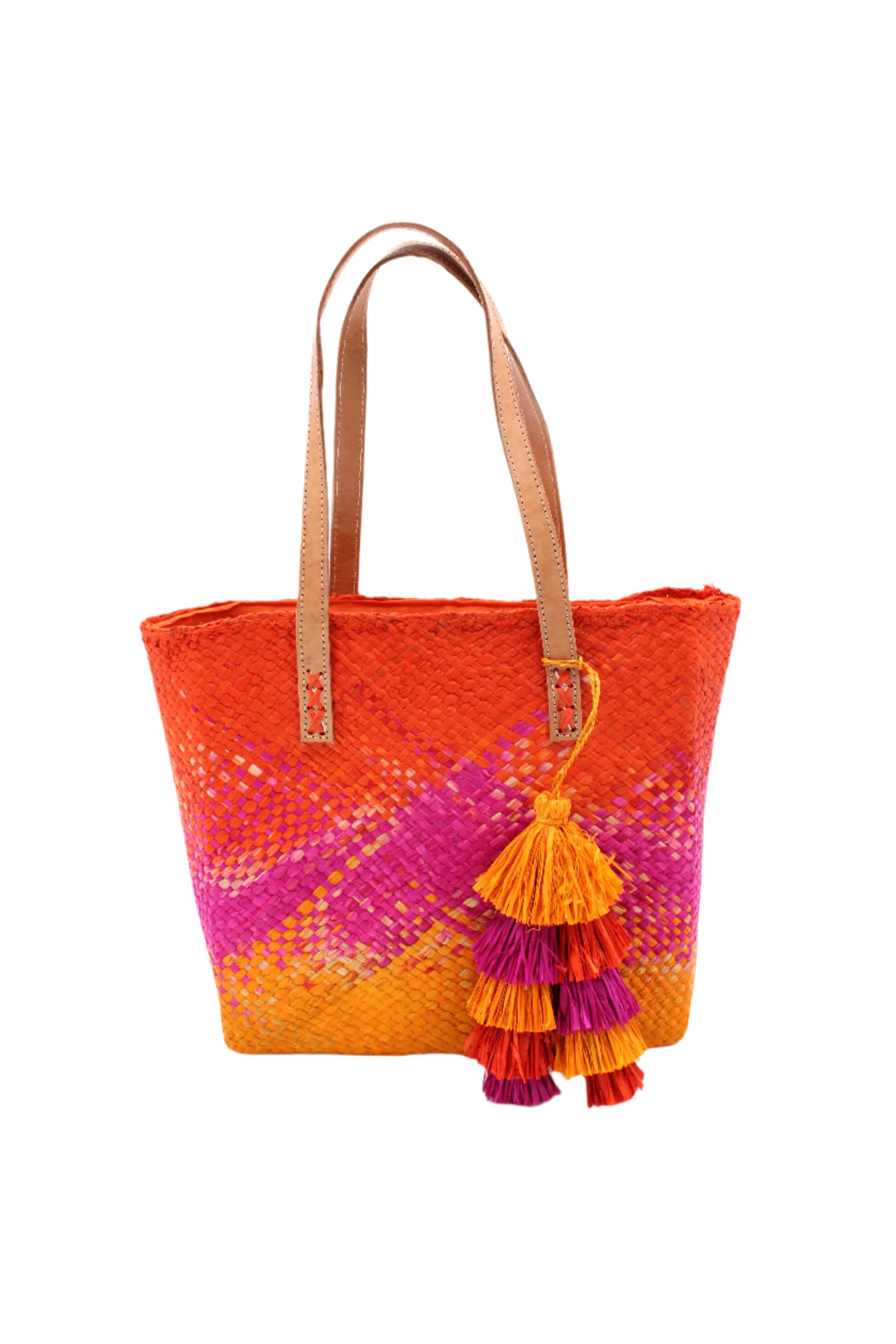 Holden Ombre Straw Handbag with Tassel Charm Embellishment