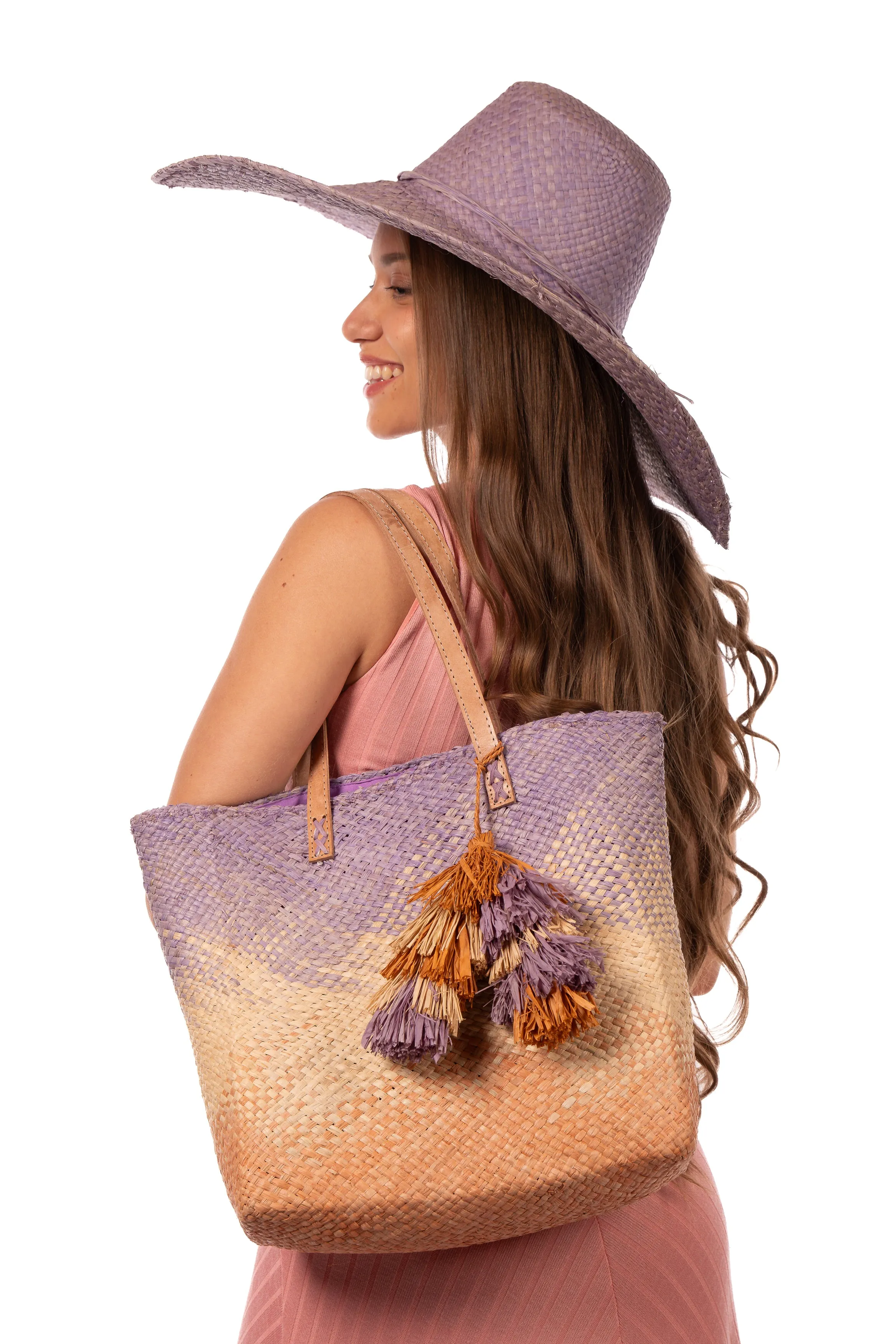 Holden Ombre Straw Handbag with Tassel Charm Embellishment