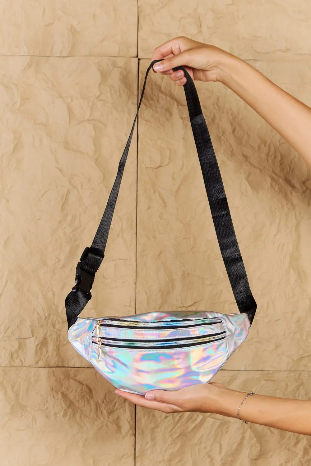 Holographic Double Zipper Fanny Pack