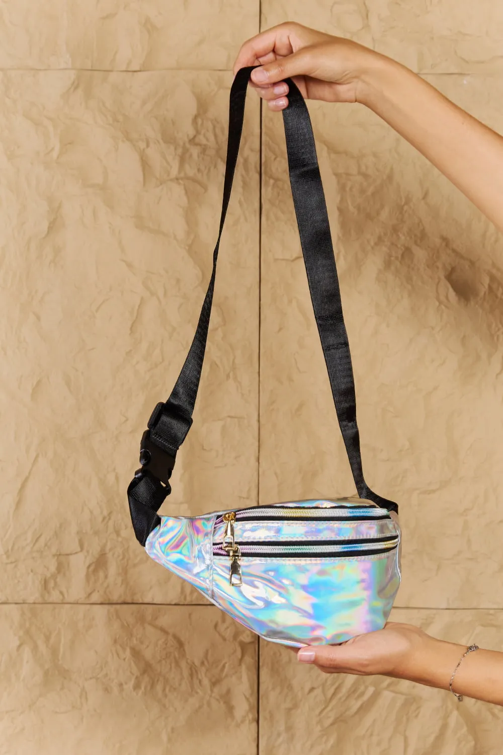 Holographic Double Zipper Fanny Pack
