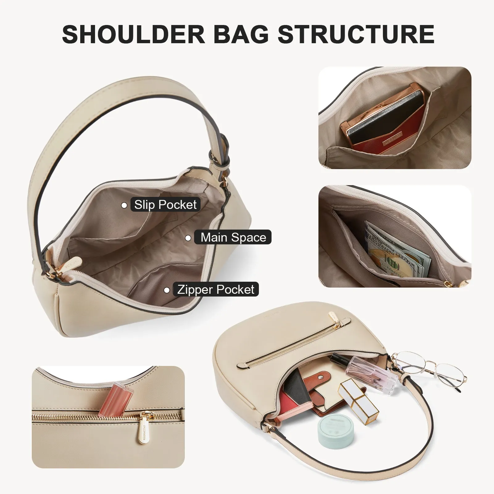Kweli Crescent Shoulder Bag with Zip Pocket