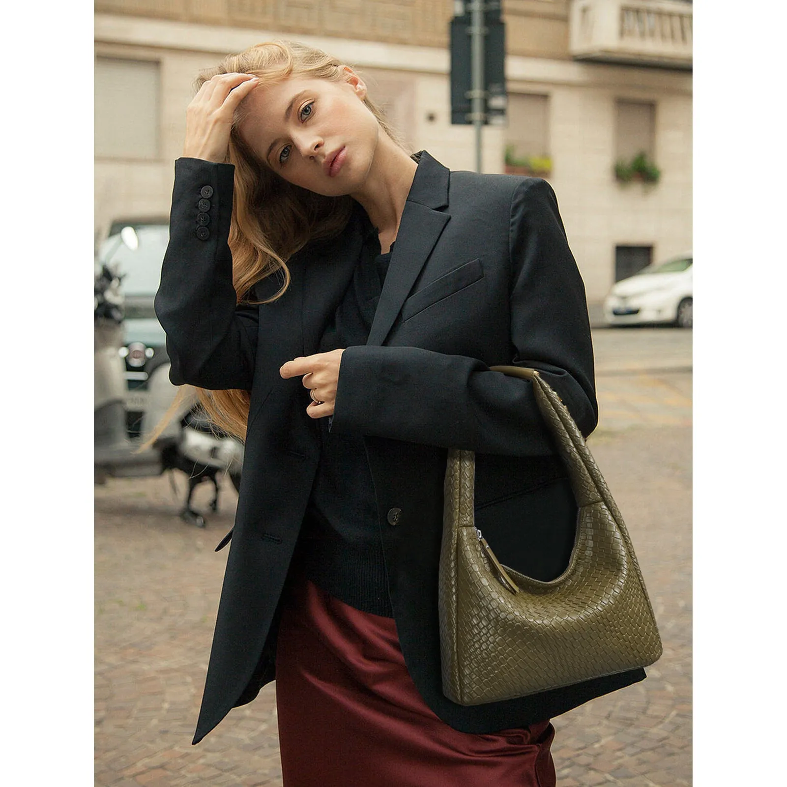 KWELI Croc Structured Curved Hobo Handbags