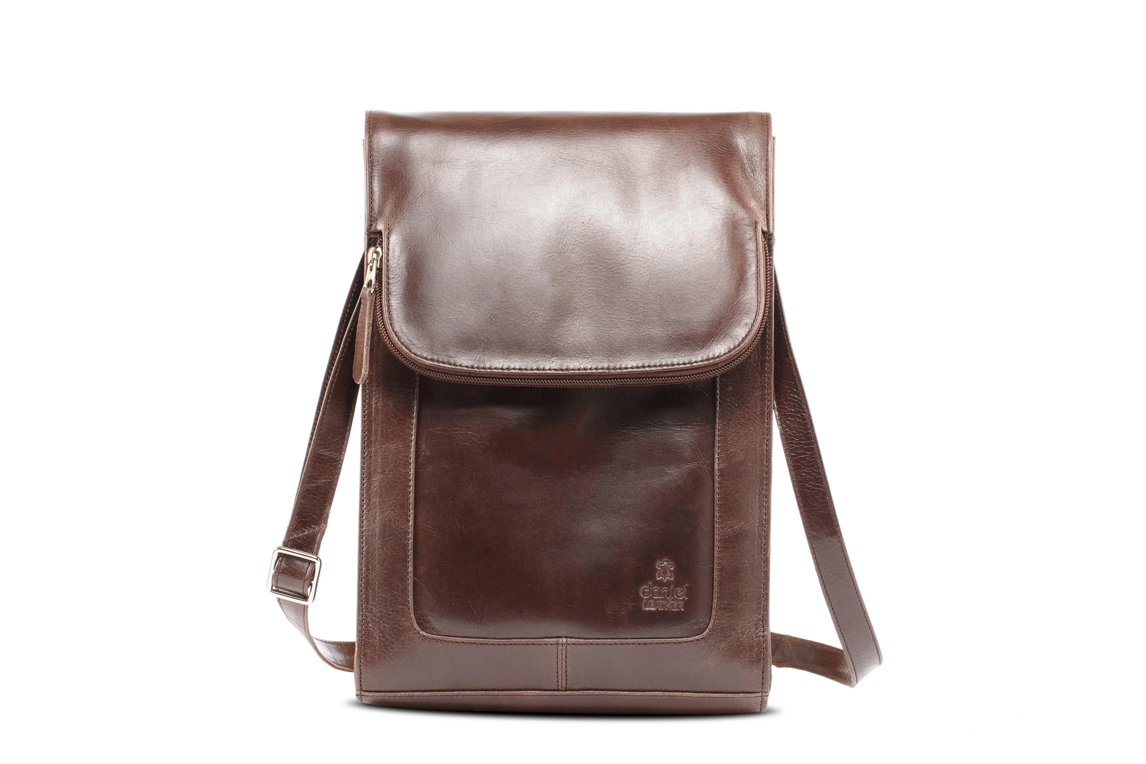 Large Women Men Real Vintage Brown Leather Messenger Shoulder Cross Body Bag