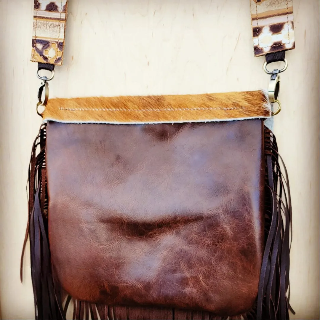 Leather Handbag w/ Hair-on-Hide Flap and Triple Turquoise