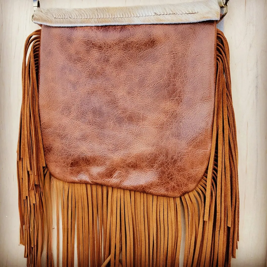 Leather Handbag w/ Hair-on-Hide Flap and Triple Turquoise