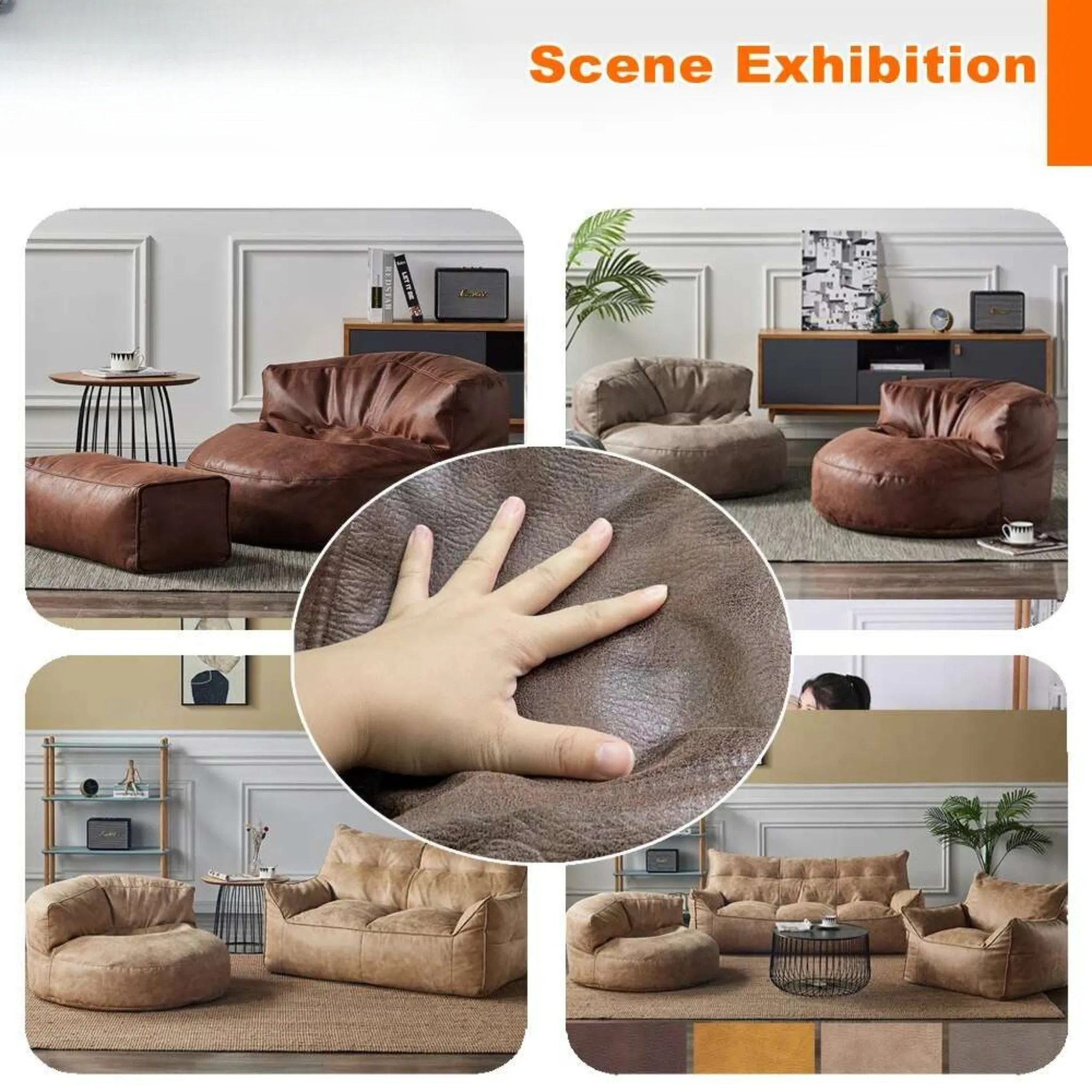 Leather Lazy Bean Bag Chair Cover