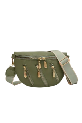 Leather Multi Zipper Shoulder Bag