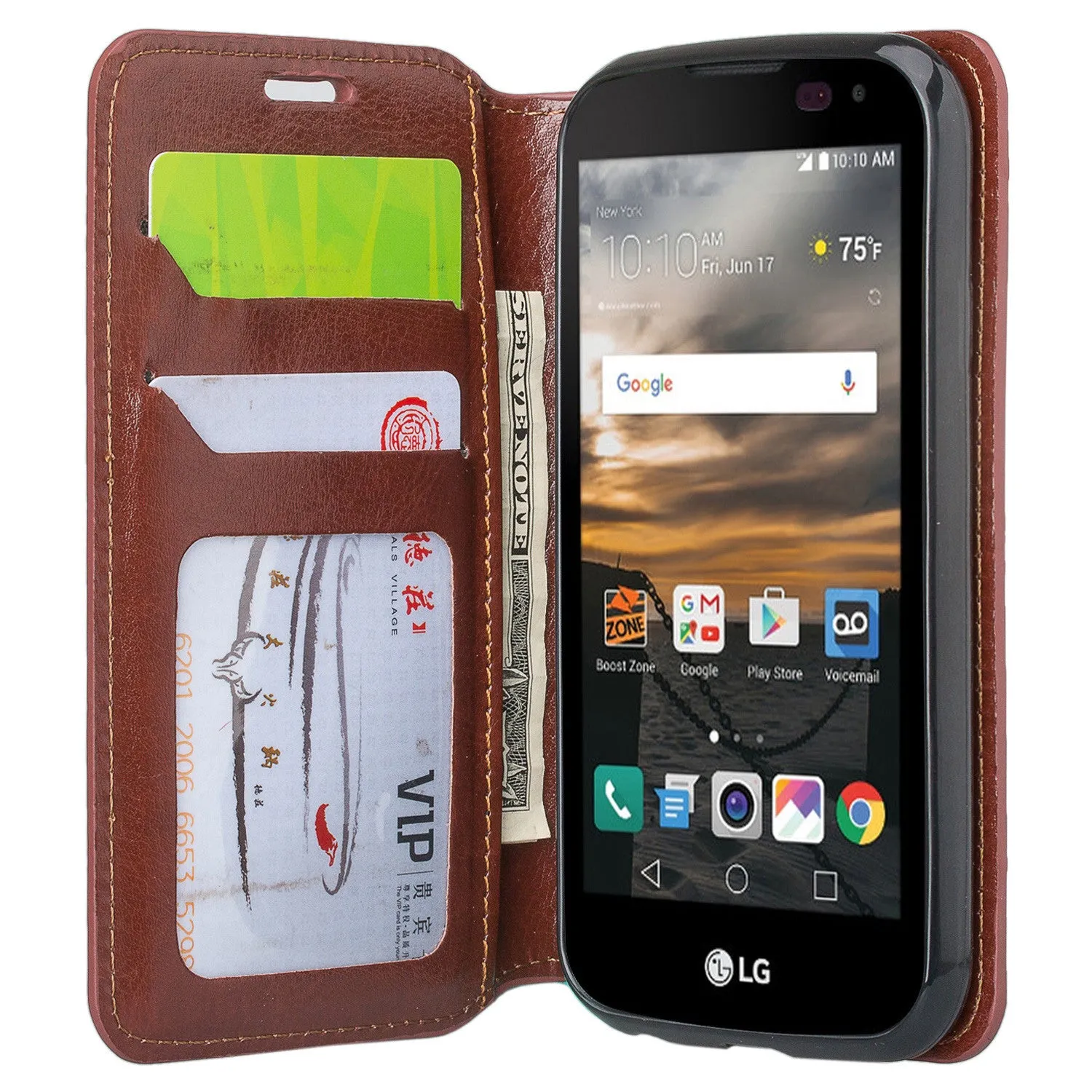 LG K3 Wallet Case, Pu Leather Wallet Case [Kickstand] with ID & Credit Card Slots for LG K 3 - Brown