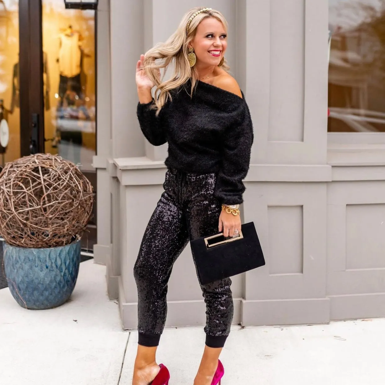 Lisi Lerch Black Suede Like Clutch Bag