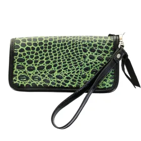 LZW59- Black & Lime Croc Zipper Wallet