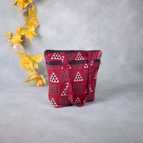 Medium Size Handbag Maroon Colour Triangle Design.