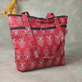 Medium Size Handbag Red with Black Sandal Mango Design Prints.