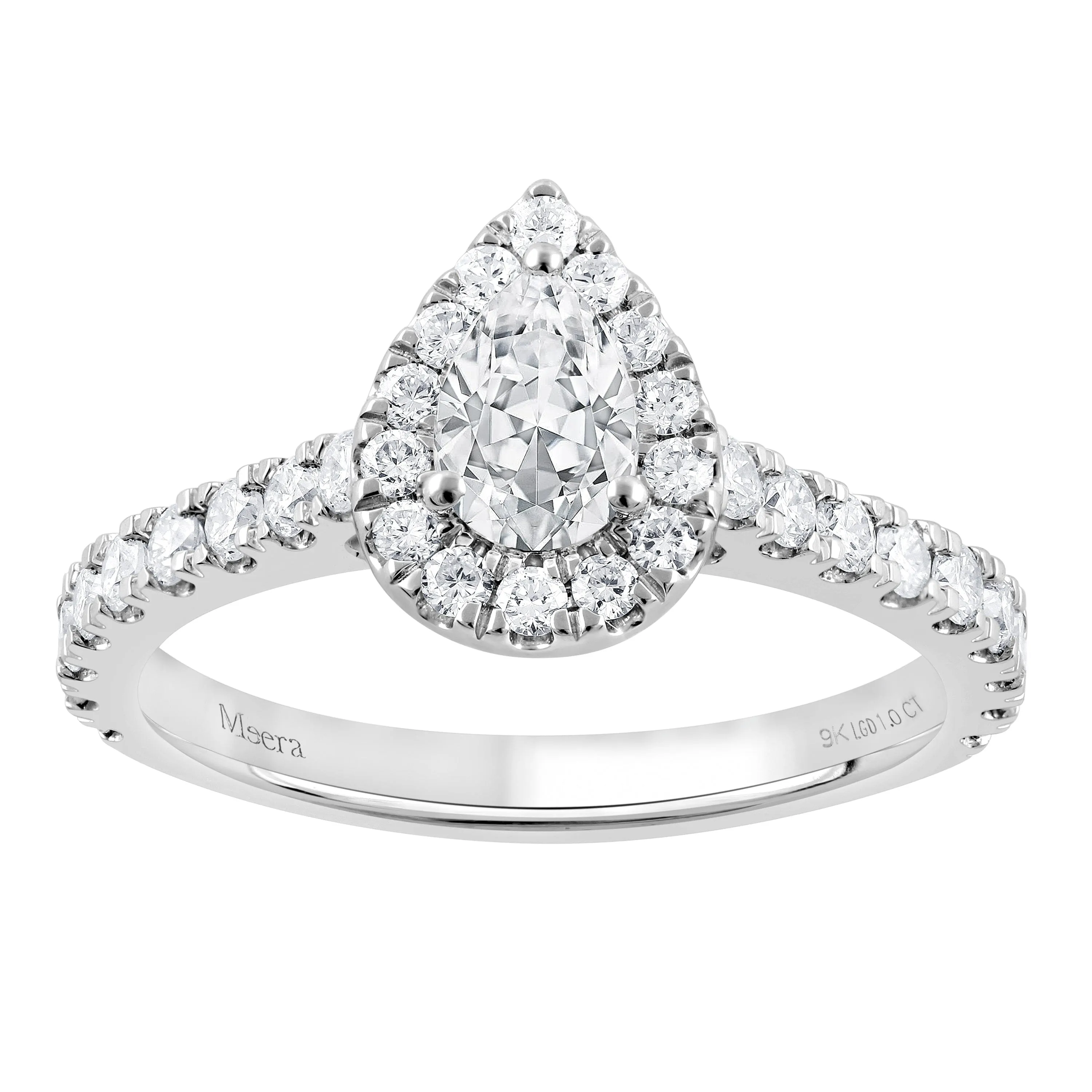 Meera Pear Shaped Solitaire Ring with 1.00ct of Laboratory Grown Diamonds in 9ct White Gold