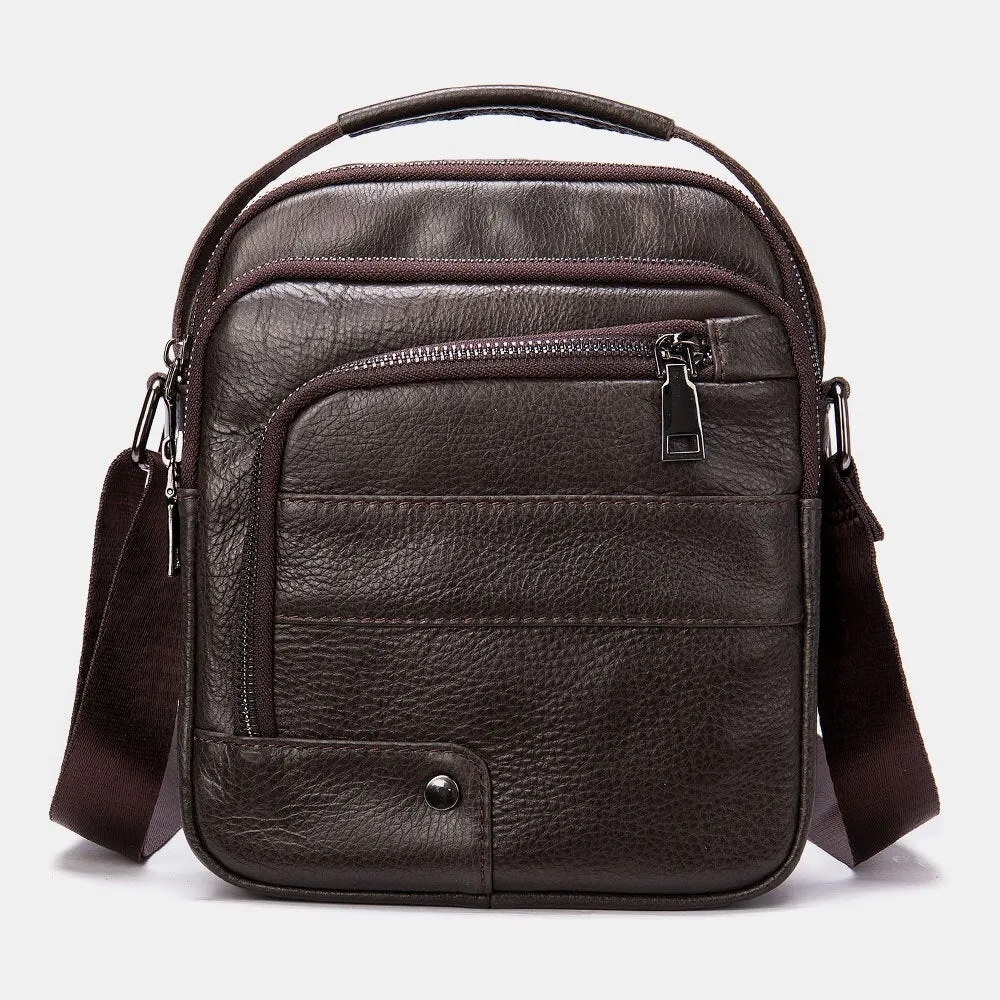 Men Genuine Leather Multi-pockets Earphone Hole Vintage Waterproof Crossbody Bags Shoulder