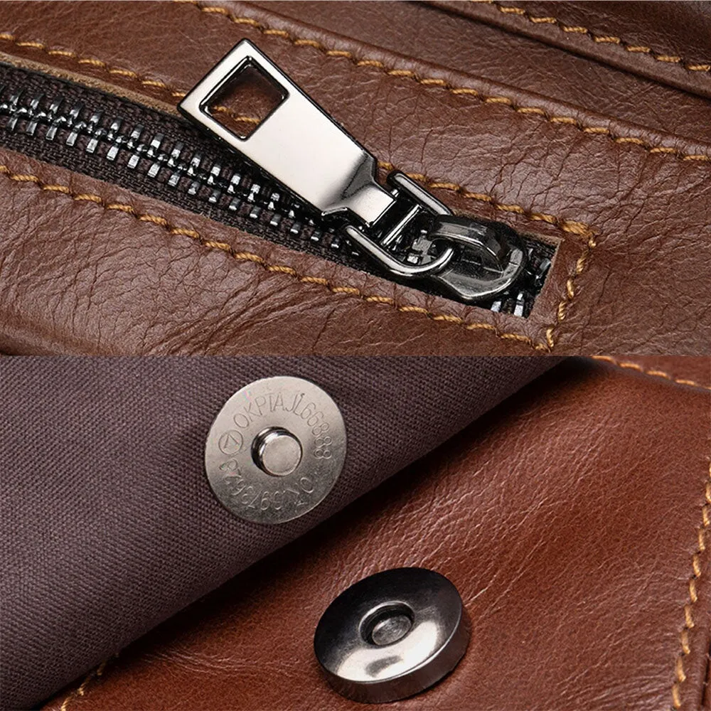Men Genuine Leather Multi-pockets Earphone Hole Vintage Waterproof Crossbody Bags Shoulder