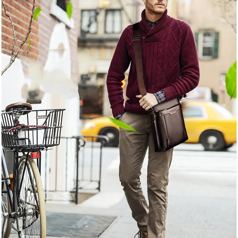 Men's Casual Shoulder Bag PU Leather Black Brown Formal Social
