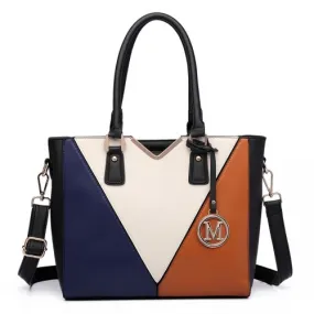 Miss Lulu Leather Look V-Shape Multicolour Tote Bag - Brown | Stylish & Spacious Shoulder Bag