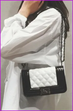 Mixed Color Chain PU Cross Body Bag