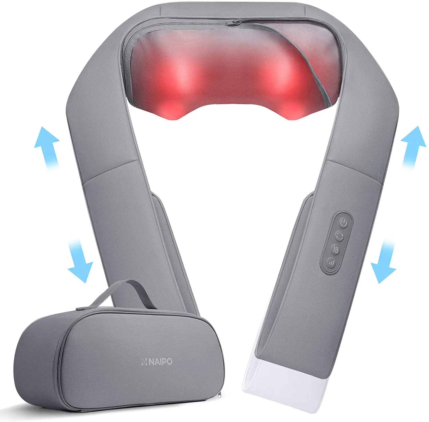Naipo Neck Back Massager with Adjustable Heat and Straps for Neck and Back, Shoulder, Foot and Legs (Deep Gray)