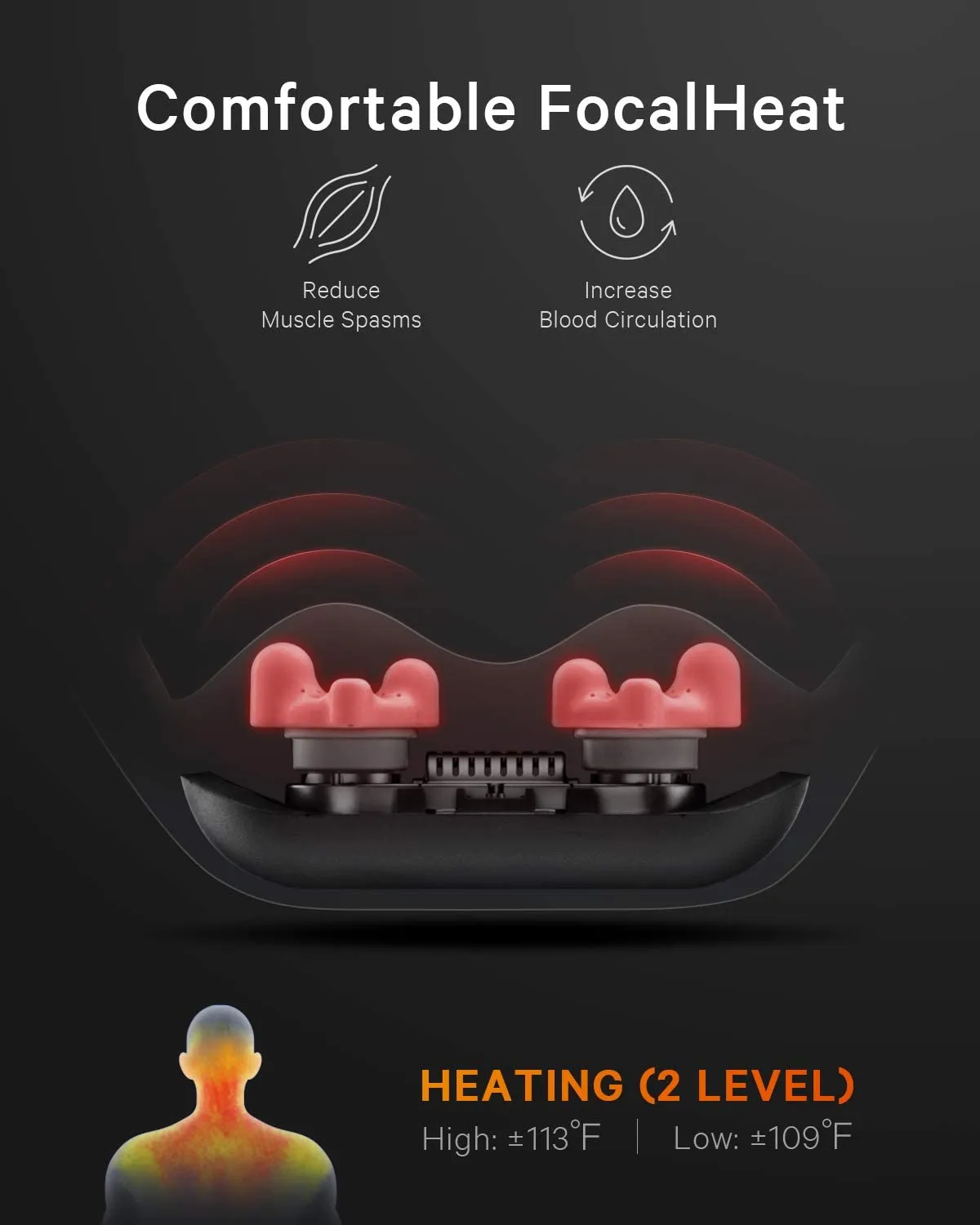 Naipo Neck Back Massager with Adjustable Heat and Straps for Neck and Back, Shoulder, Foot and Legs (Deep Gray)