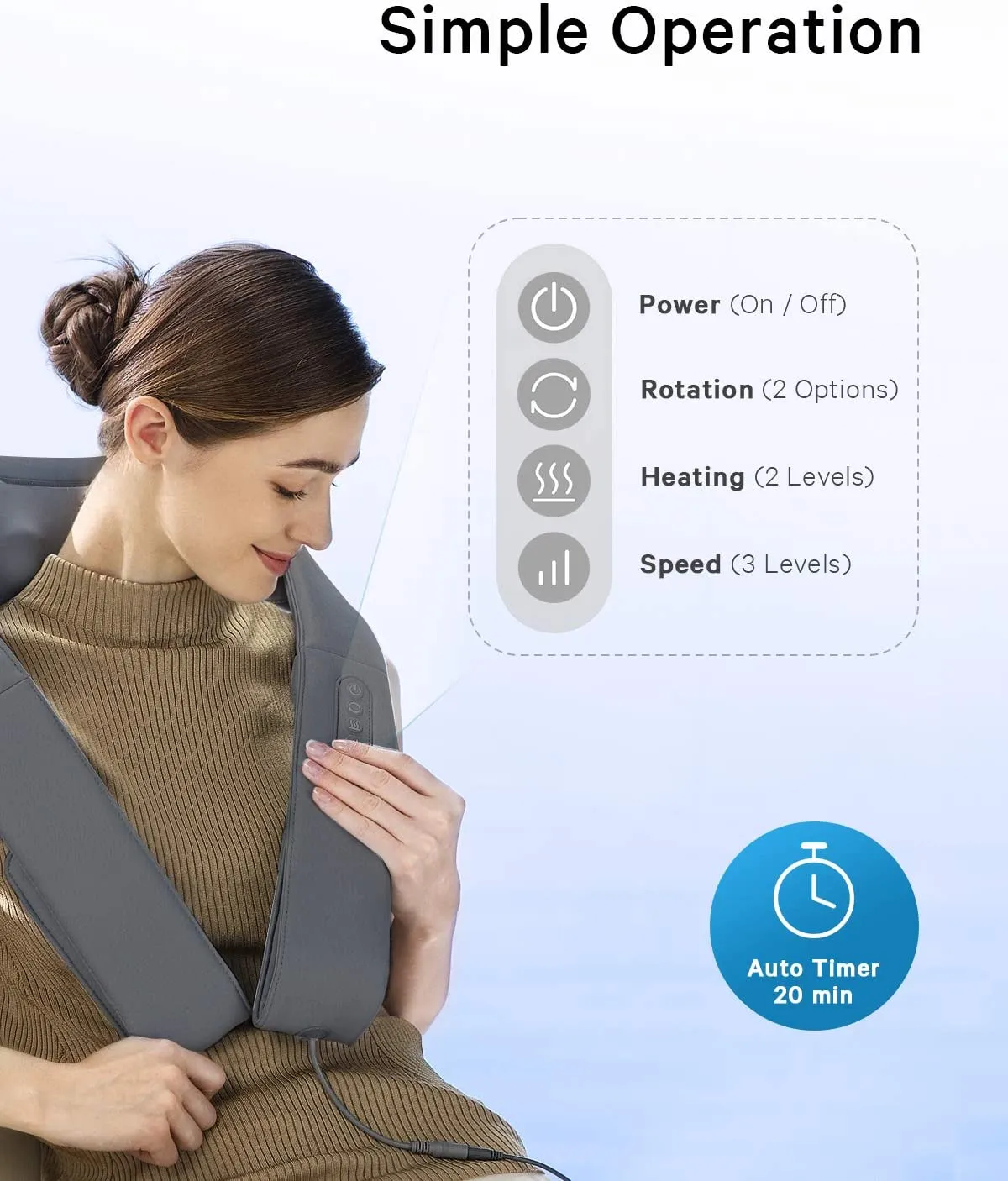 Naipo Neck Back Massager with Adjustable Heat and Straps for Neck and Back, Shoulder, Foot and Legs (Deep Gray)
