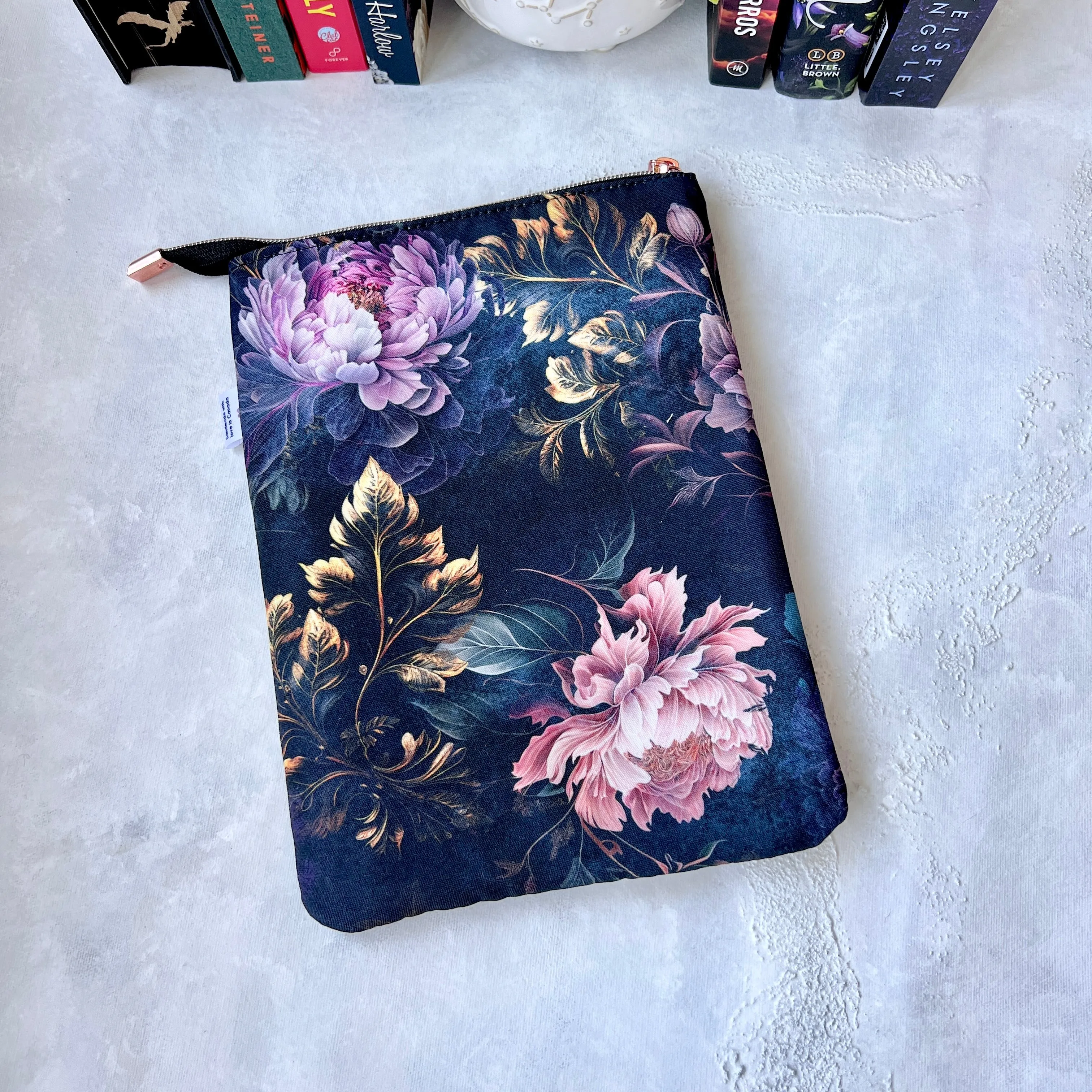 Night Peonies - Zippered Book Sleeve
