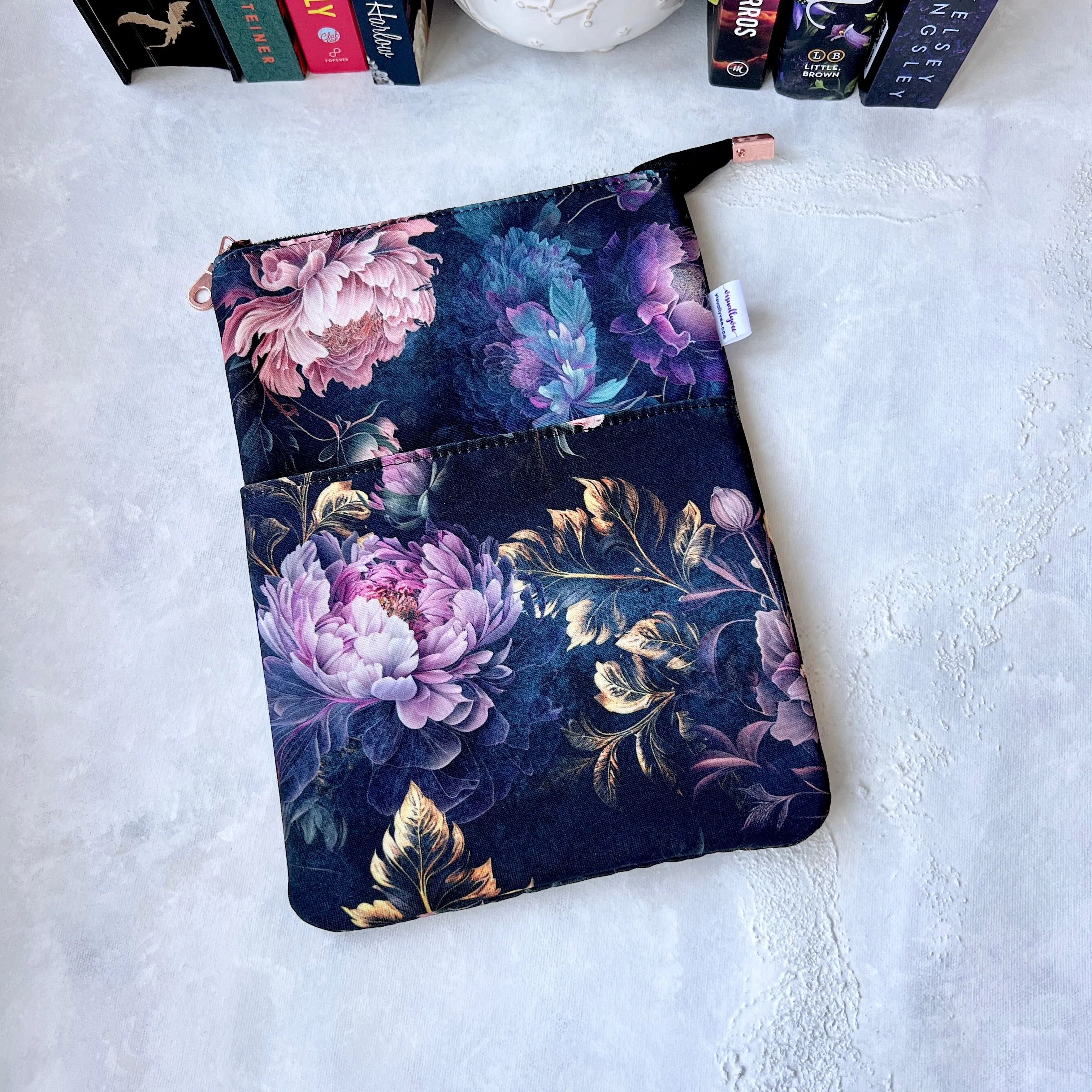 Night Peonies - Zippered Book Sleeve
