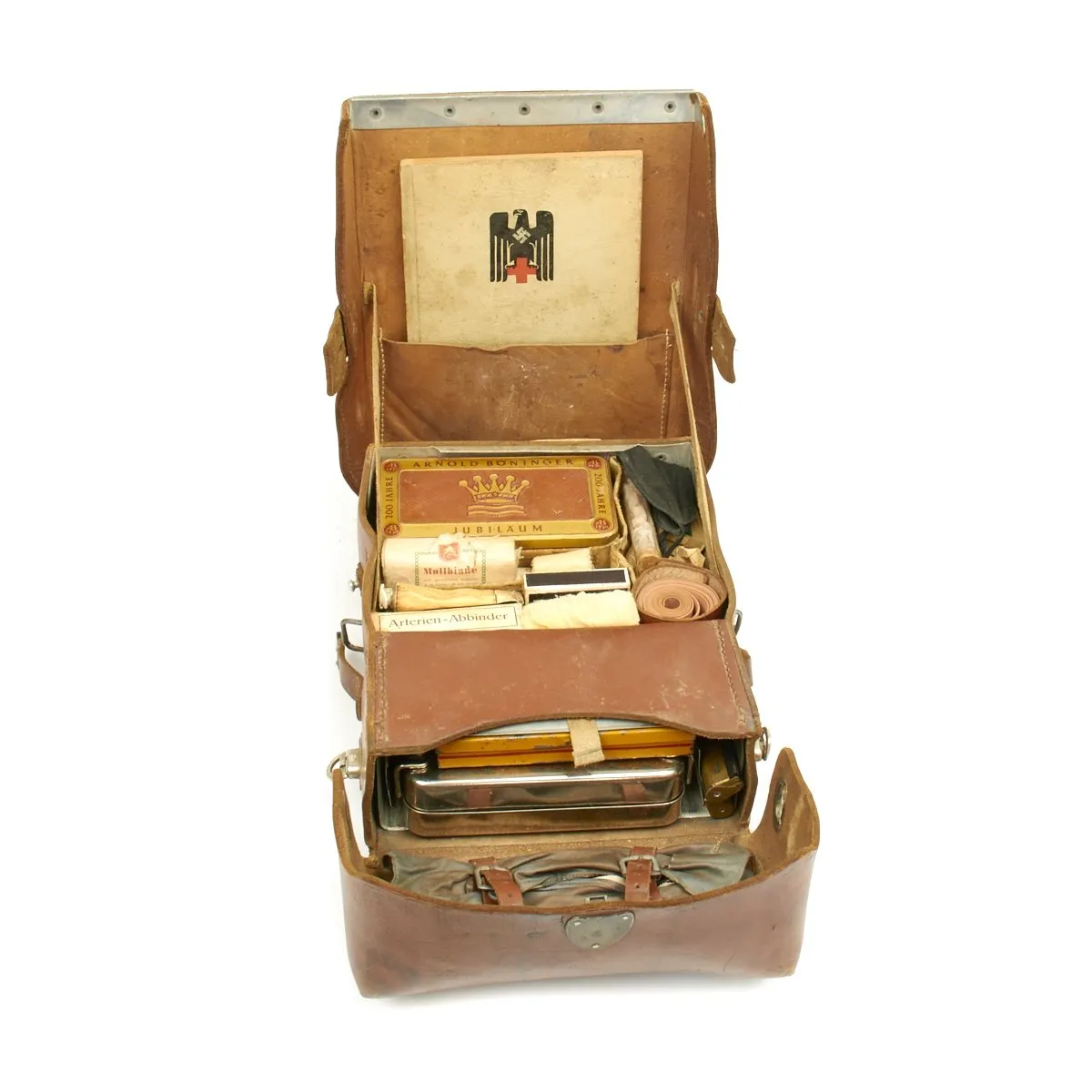 Original German WWII Field Medic First Aid Medical Set in Leather Medic Bag - Complete