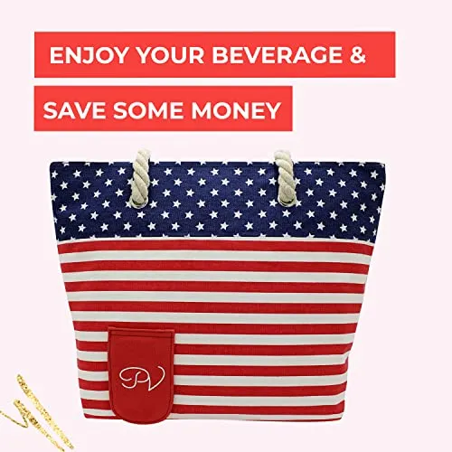 Portovino Canvas Beach Tote Wine Purse With Hidden Spout Holds 2 Bottles Usa