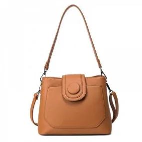 PU Leather Single Button Shoulder Bag - Light Brown